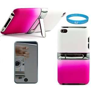 White with Pink Two Tone Rubberized Crystal Hard Case Cover with Stand 