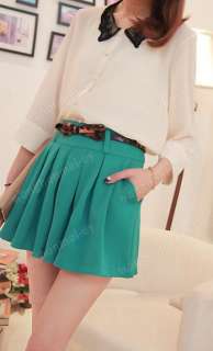   Pocket Pinch Pleated Wild Thin Divided Skirts Shorts With Belt  