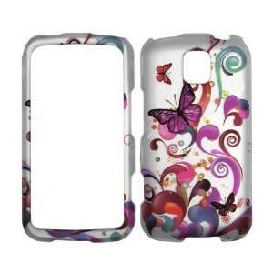 Rubberized Finish Transparent Butterflies & Colorful Swirls on Silver 