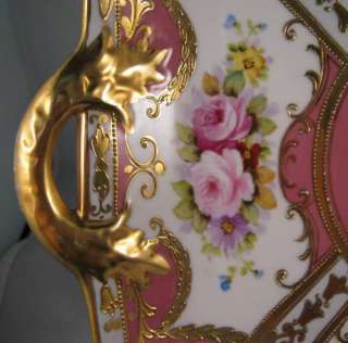 Noritake Cake Plate with Flowers & Gold on a Pink Background M in 