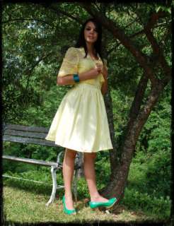 Vintage Lacey Bolero Jacket Yellow Party Dress  
