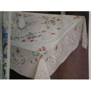  Floral Embroidery Lace Look Table Cloth , 52 X 72 