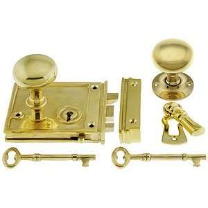   Locks. Brass Horizontal Rim Lock Set With Solid Brass Door Knobs Home