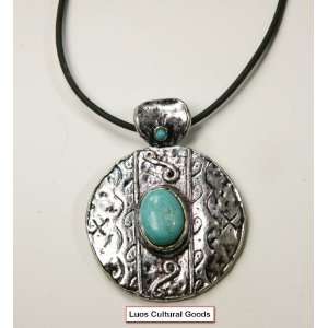  Luos Ovular Turquoise Stone Pendant with Sterling Silver 