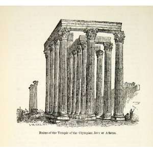  1898 Wood Engraving Temple Olympian Jove Athens Greece 