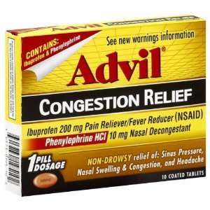  Advil Congestion Relief, Non Drowsy, Coated Tablets, 10 ct 
