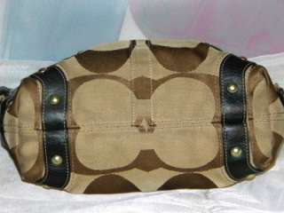 COACH CARLY Signature Khaki/Black Medium FAIR Hobo Bag 10619 Authentic 