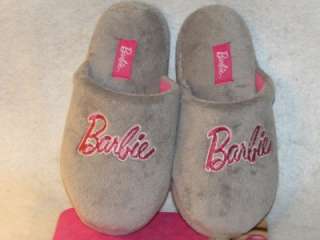 New Girls Plush Gray & Pink BARBIE Slippers, Size 13 1, 2 3  