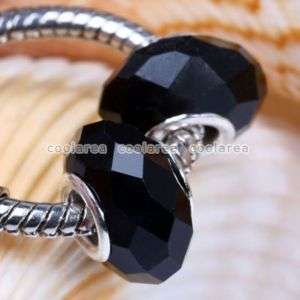 5x Black Crystal Glass European Bead For Chain Bracelet  