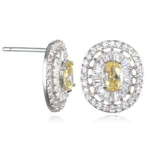  Oval Yellow CZ with Baggetts Trim Earring CHELINE 