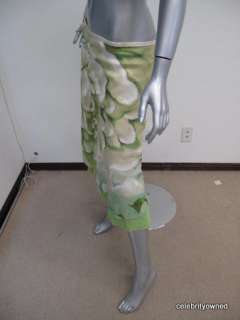 Rozae Nichols Green Floral Crystal Bottom Skirt S  