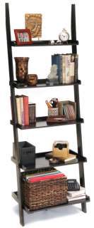 Heritage Leaning Ladder Espresso Bookcase Wall Shelves  