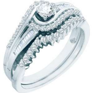   .51 Ct Round Baguette Cut Diamond Wedding Engagement Bridal Ring Set