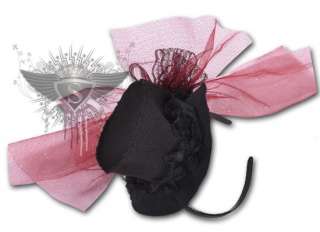 SH949 Black Punk Lace Bowknot Women Mini Top Hat  
