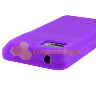 Purple Gel Case+Privacy Film+Car Charger+Cable For Motorola Droid 