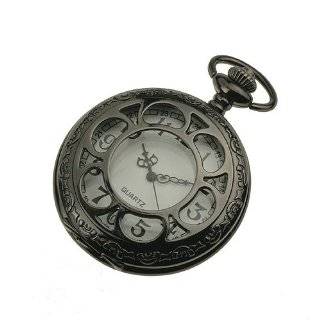   Black Stainless Steel Case White Dial Antique Pocket Watch with Chain