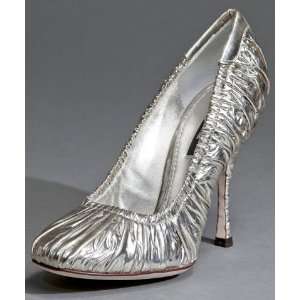Dolce & Gabbana pale gold metallic leather ruched pumps
