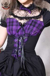  Aristocrat Lolita BJD Corset Cinch Lace Yolk Purple Check Bodice Dress