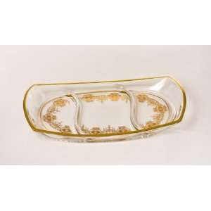  New Italian 3 Sectional Crystal Plate W/gold Artwork 