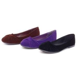  Ballerina Shoes Velvet Soft Bow Design Rounded Toe 3 Colors  