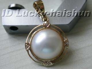 Genuine white South Sea Mabe Pearl necklace pendant 14K  