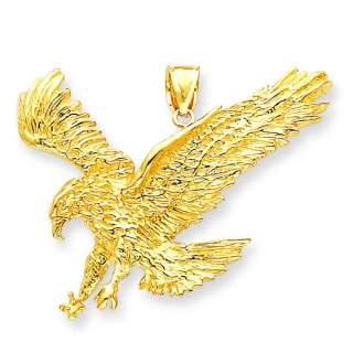 14k Yellow Gold Casted Polished Solid Flying Eagle Charm Pendant 