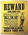 Historical Wanted Poster Replicas   Jesse James, Billy The Kid 