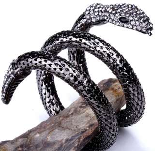 Gray swarovski crystal stretch snake bangle bracelet 1  