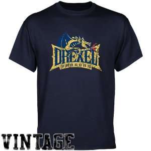   Drexel Dragons Navy Blue Distressed Logo Vintage T shirt Sports