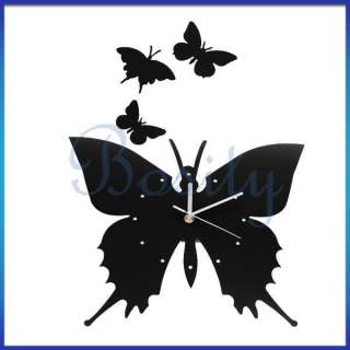 Art Design Wall Clock Clocks Butterfly Home Room Black  
