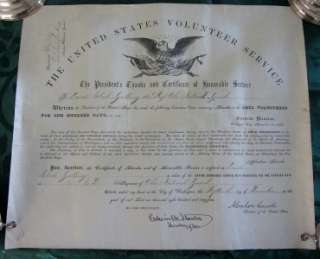   Lincoln signed 154th regmt. Civil War Service Vellum Certificate