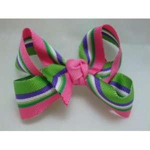  NEW Pink and Green Stripe Bow Hair Clip, Limited. Beauty