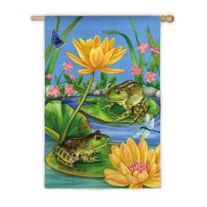  House Size Flag,Frogs on the Lily Pad Patio, Lawn 