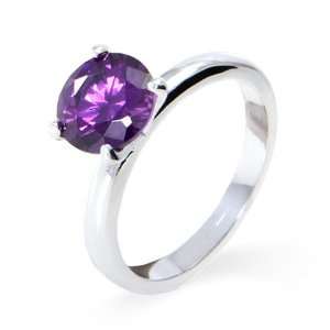 Round Cut Solitaire Amethyst CZ Ring Size 7 (Sizes 5 6 7 8 9 Available 