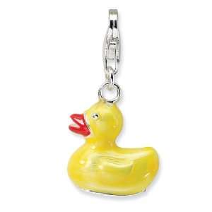 Amore La Vita Sterling Silver 3 D Yellow Enamel Duck w/Lobster Clasp 