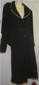 LIKE NEW STUDIO 1S BLACK PINSTRIPPED SKIRT SUIT W/PINK RIBBON ON 