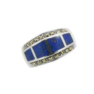  925 Sterling Silver Lapis Lazuli & Marcasite Ring Jewelry