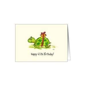  65th Birthday   Humorous, Cute Turtle with Gift on Back 