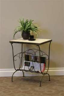   Concepts Travertine Magazine End Table in Antique Tuscany Metal  