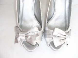 New Silver Qupid Peep Toe Satin Bow Tie Platform Dress 5 Inch Heels 