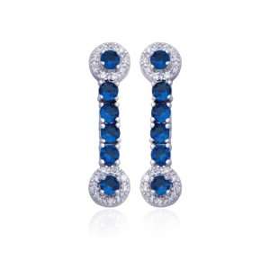 Rhodium Plated Sterling Silver Blue Glass and Cubic Zirconia Dangle 