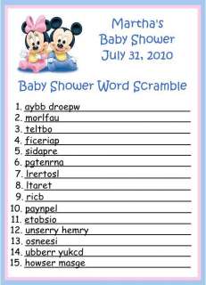 Baby Mickey/Minnie Word Scramble Baby Shower Games  