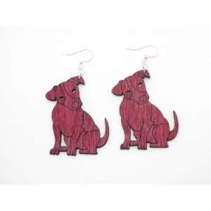  Cherry Red Puppy Wooden Earrings GTJ Jewelry
