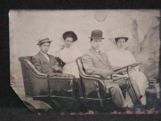 Antique TINTYPE PHOTOGRAPH 4 People IN A CAR  