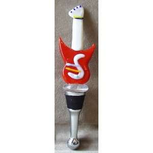    L. S. Arts Red and White Guitar Bottle Stopper