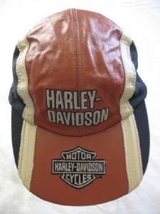 NEW LEATHER   Harley Davidson Embroidered Bar Shield Logo Cap, Orange 