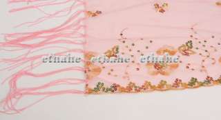 Floral Embroidery Shawl Sequins Wrap Scarf Pink E6CCG5  