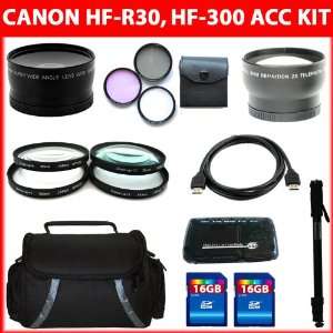 com Professional Accessory Kit For Canon VIXIA HF R30, HF R300 Flash 
