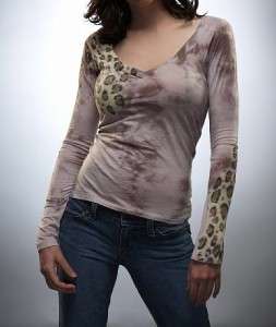 New Boutique Designer Soft Hand Dyed Lavender Leopard Womens Shirt Top 