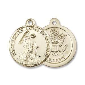 Gold Filled Guardain Angel / Army Medal Pendant Charm Military Armed 